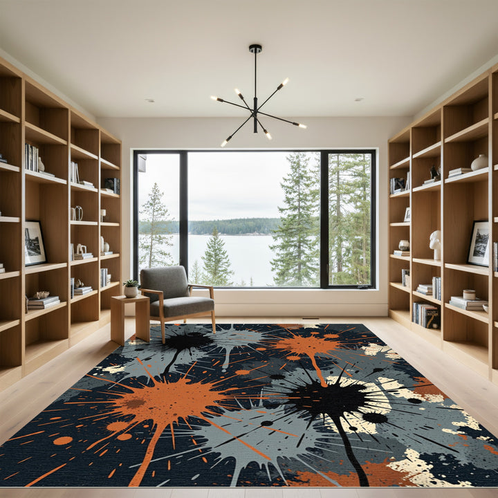Bold Orange Black Splatter Explosion Rug