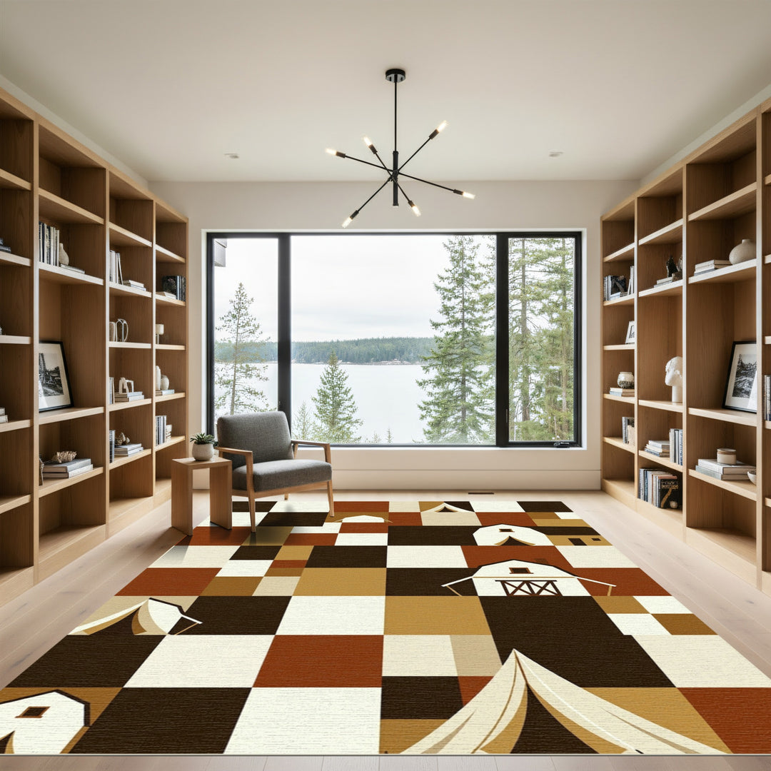 Rustic Farmhouse Tent Checkerboard Rug
