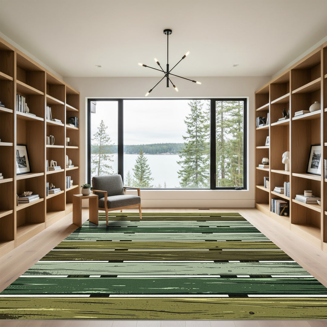 Rustic Green Weathered Wood Planks Rug