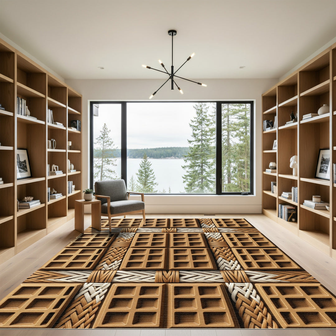 Golden Waffle Weave Texture Rug