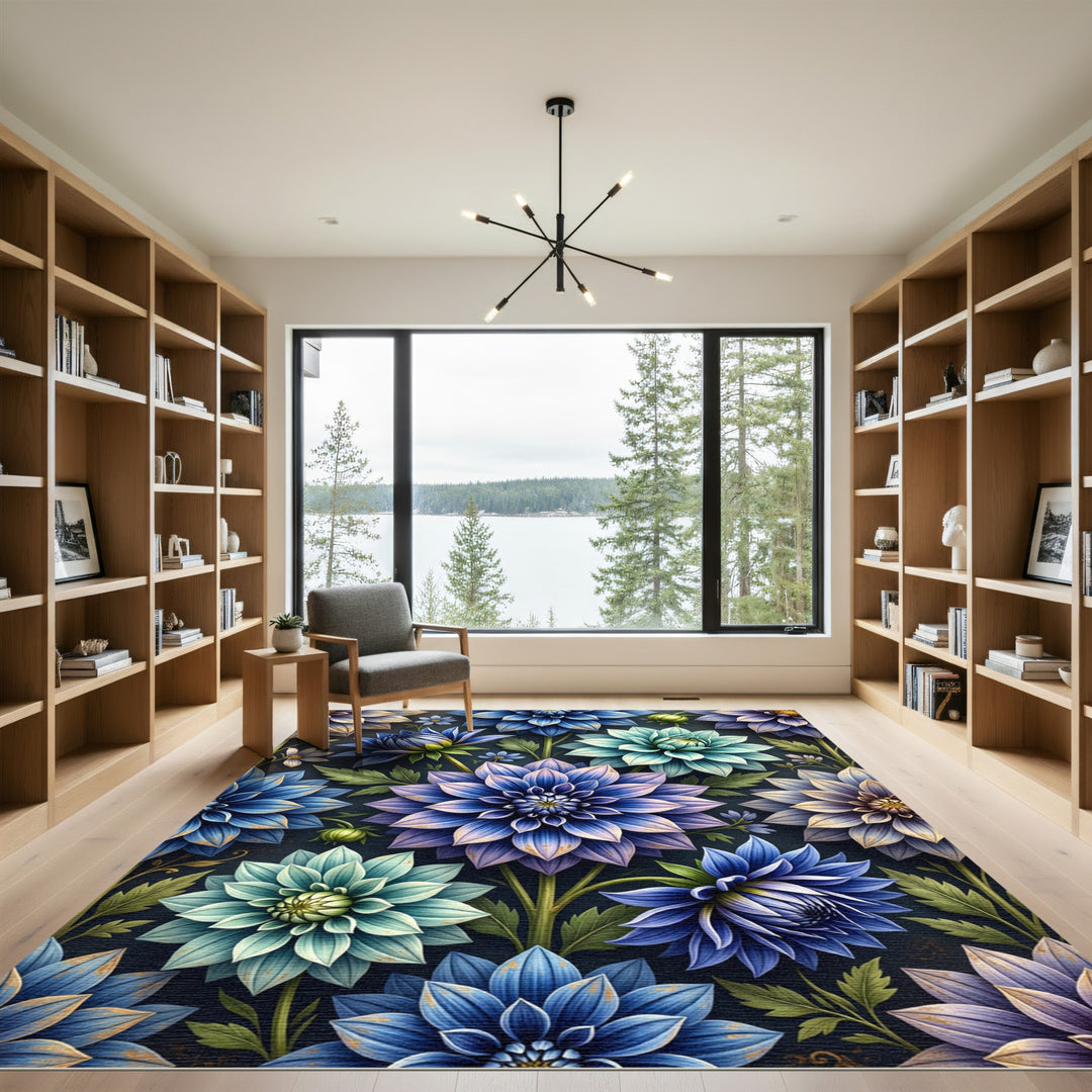 Vibrant Blue Purple Floral Garden Rug