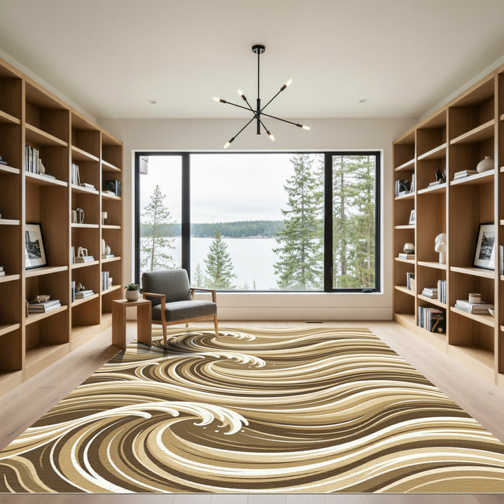 Brown And Cream Wave Rug