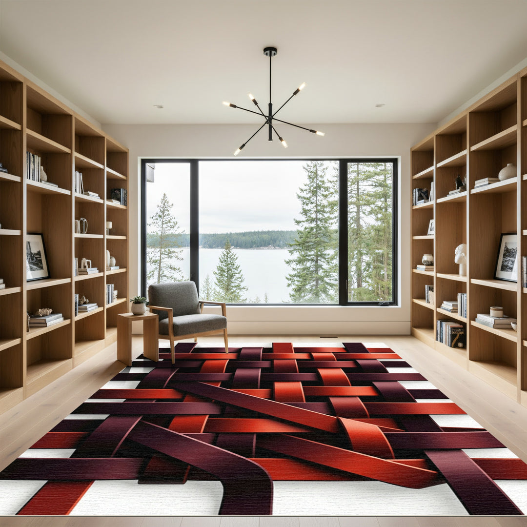 Woven Scarlet and Chestnut Straps Rug