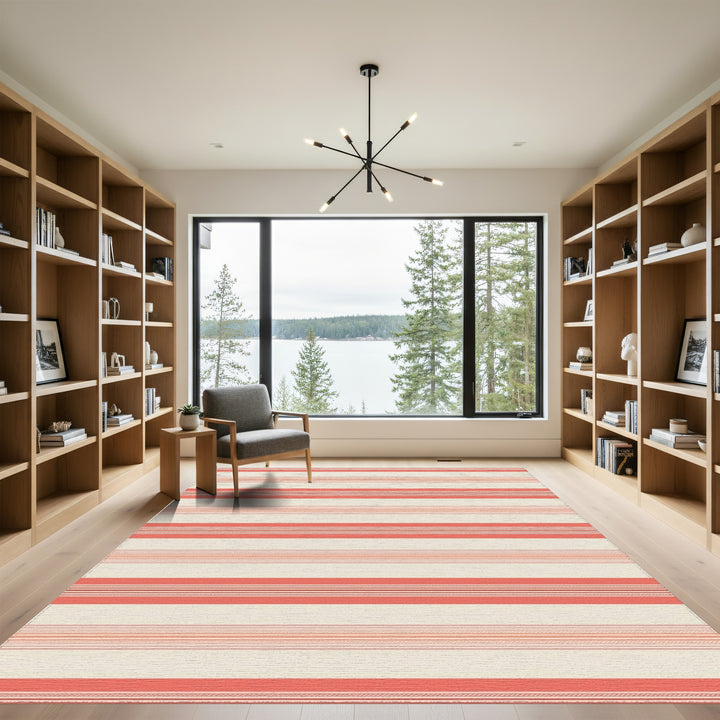 Coral Cream Thin Striped Rug