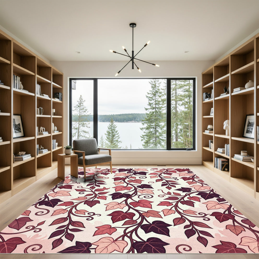 Mauve Grapevine Swirl Leaf Pattern Rug