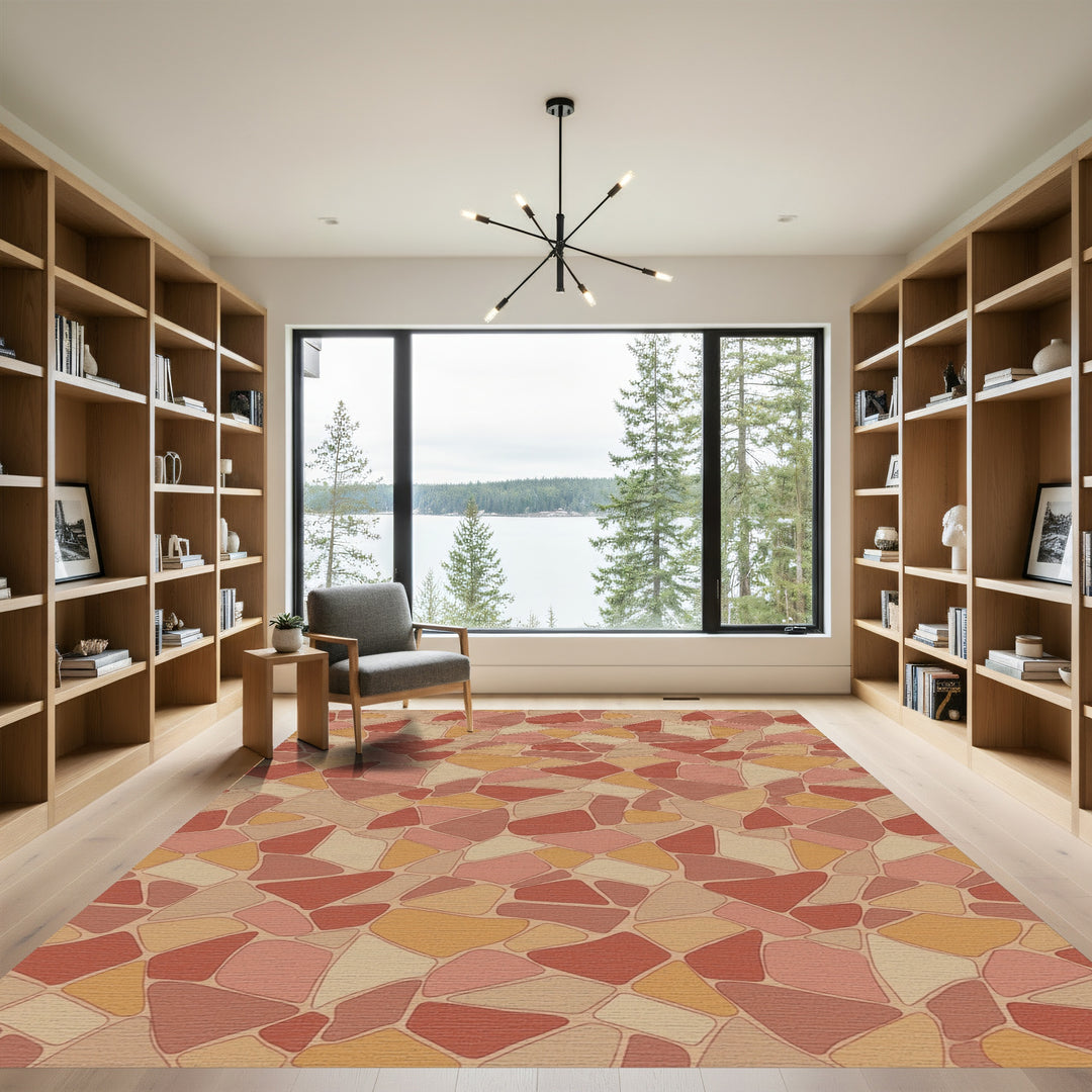 Terracotta Stone Mosaic Irregular Shapes Rug
