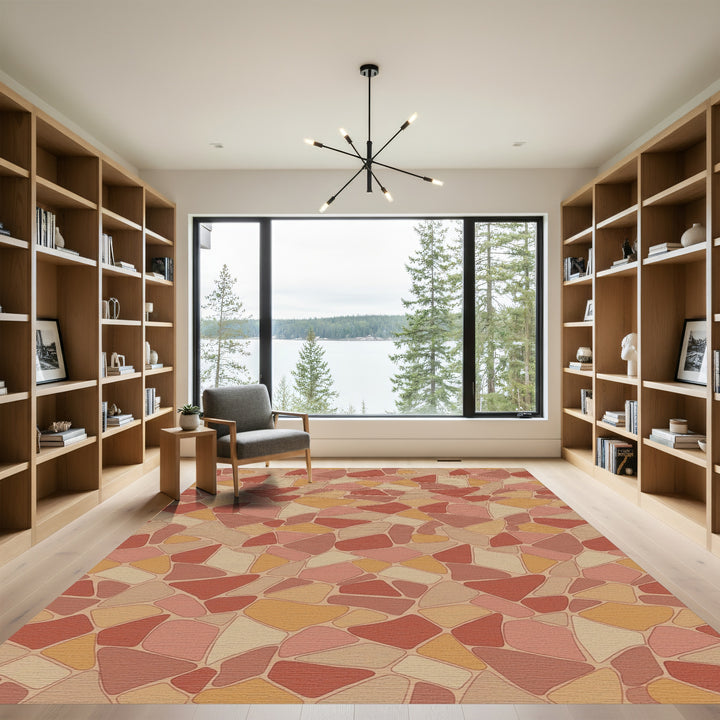 Terracotta Stone Mosaic Irregular Shapes Rug