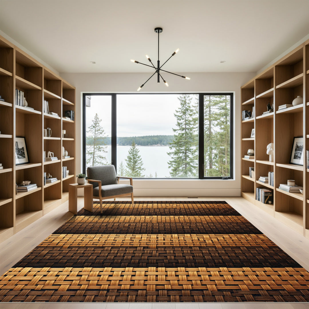 Earthy Tan Brown Woven Stripes Rug