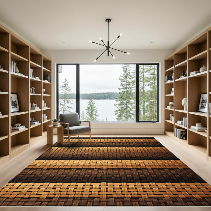 Earthy Tan Brown Woven Stripes Rug