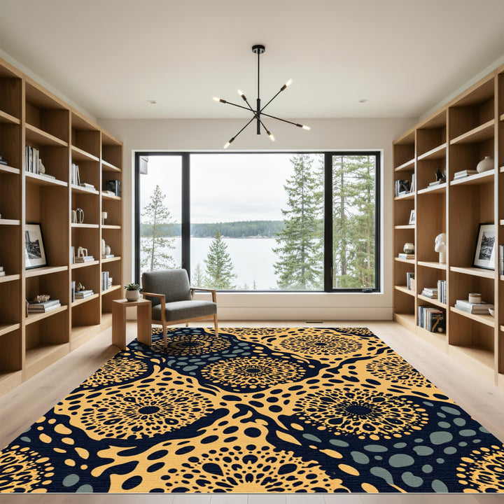 Golden Sunburst Abstract Mandala Rug