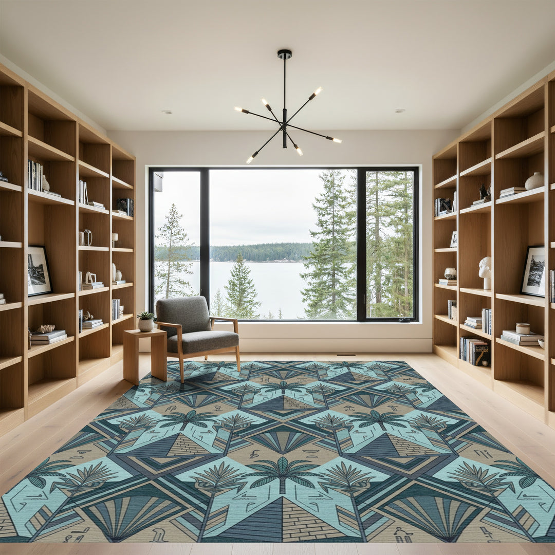 Ancient Egyptian Palm Pyramid Geometric Rug