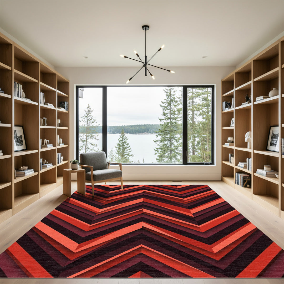 Crimson Herringbone Chevron Depth Rug