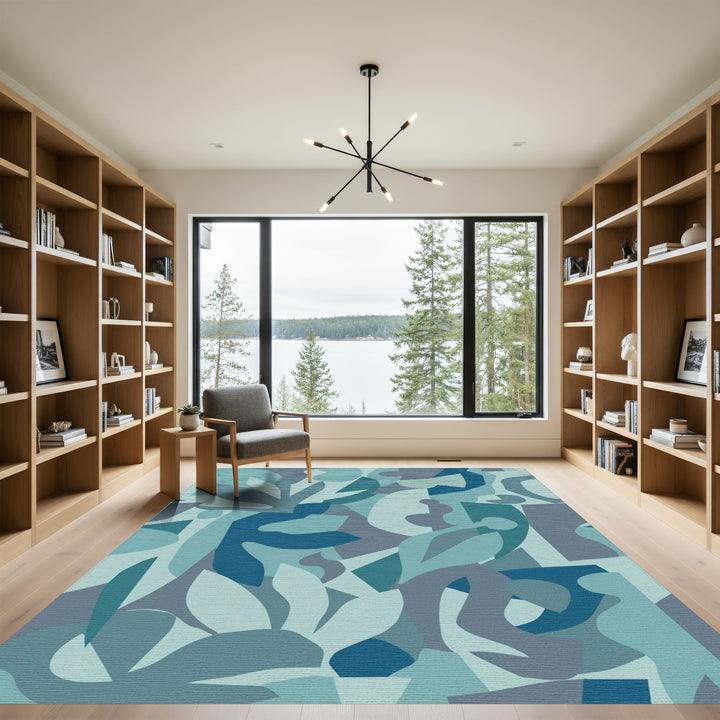 Oceanic Blue Abstract Shapes Rug