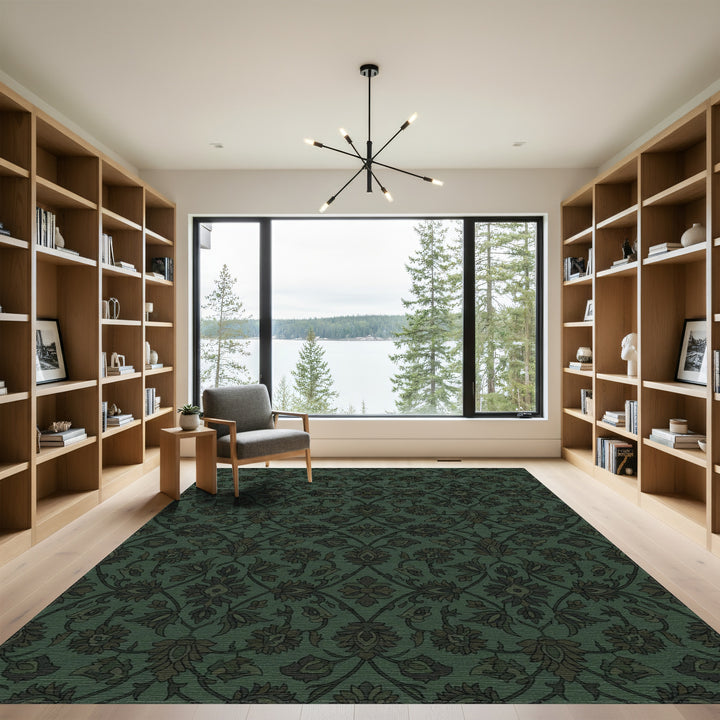 Emerald Green Floral Lattice Rug