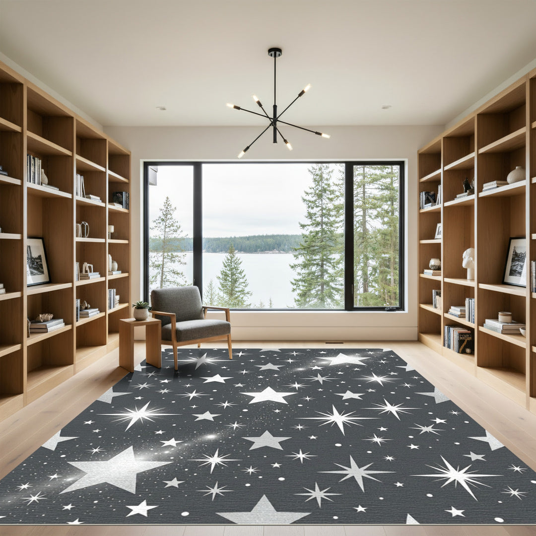 Silver Starry Night Celestial Rug