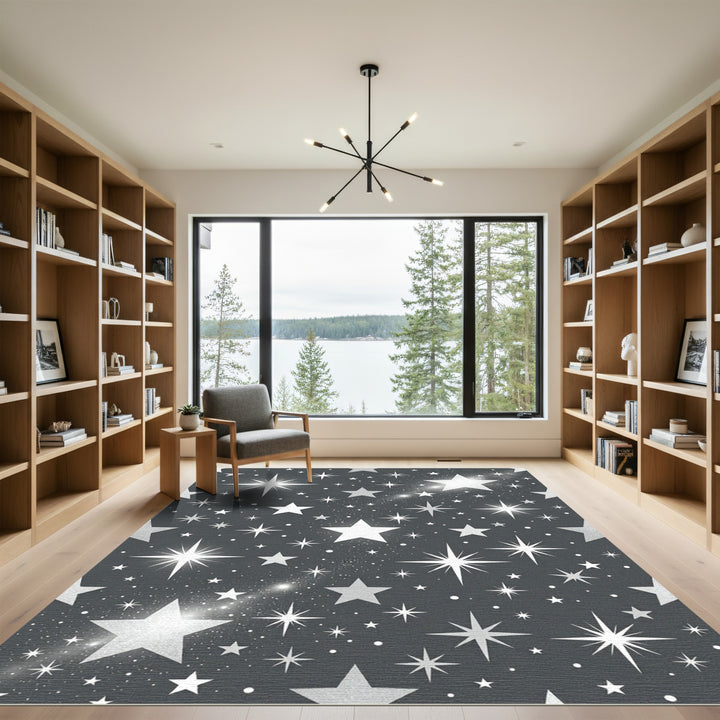 Silver Starry Night Celestial Rug