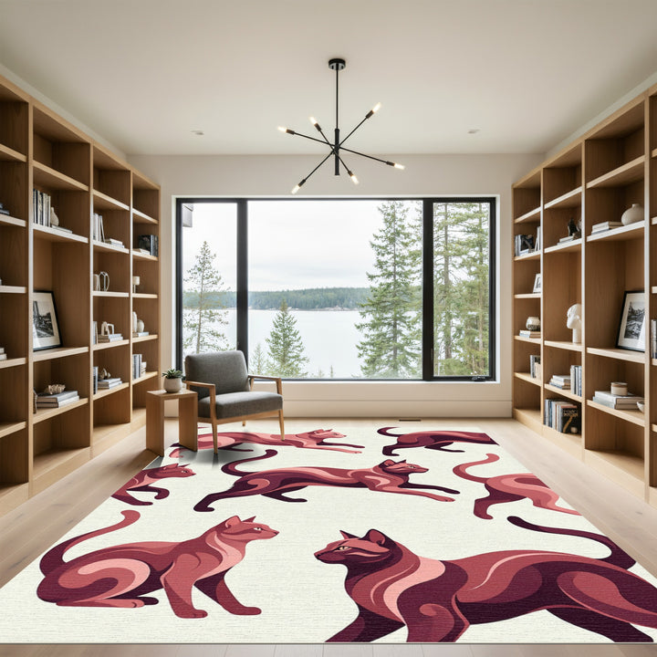 Crimson Abstract Feline Motion Rug