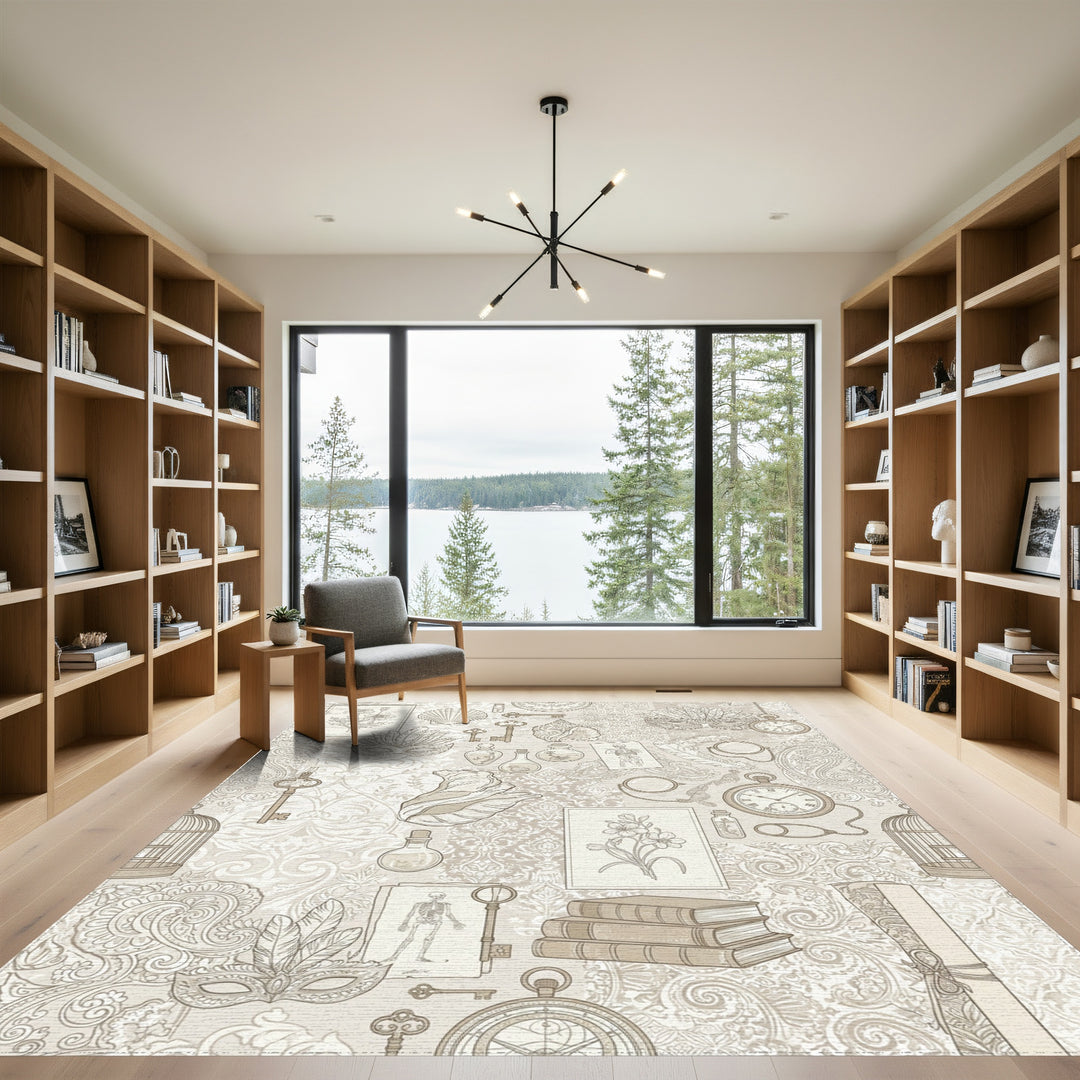 Vintage Keys and Botanicals Collage Rug