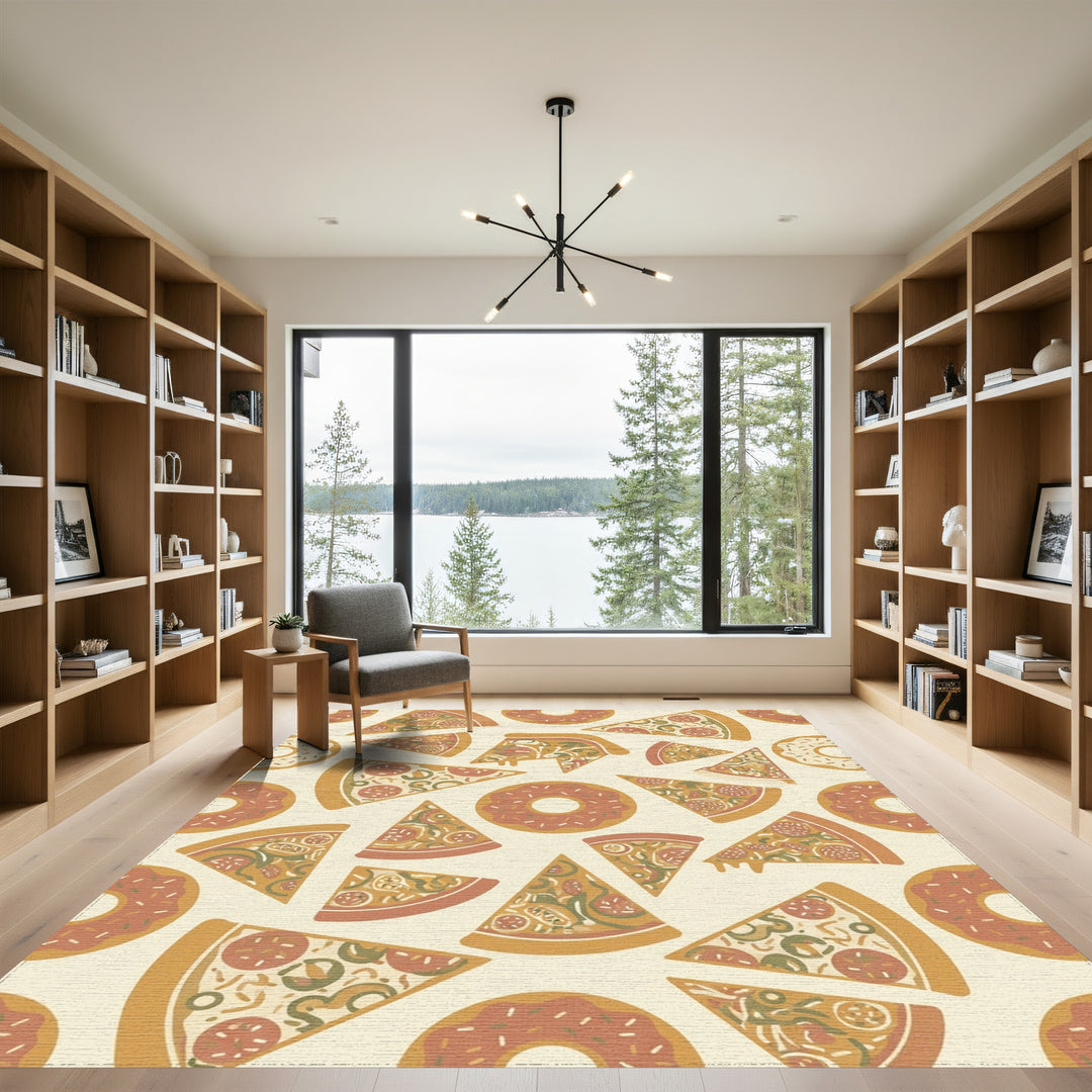 Whimsical Pizza Donut Repeating Pattern Rug