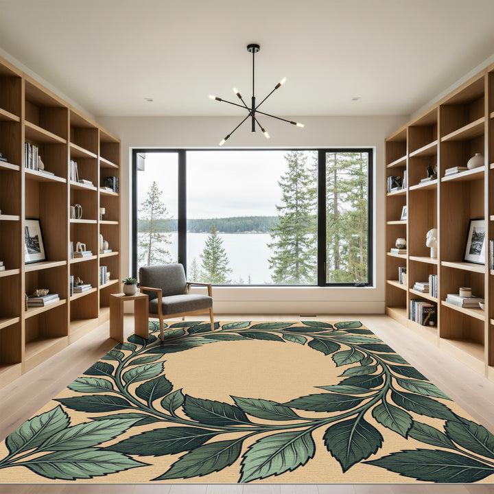 Deep Jade Leaf Border Accent Rug