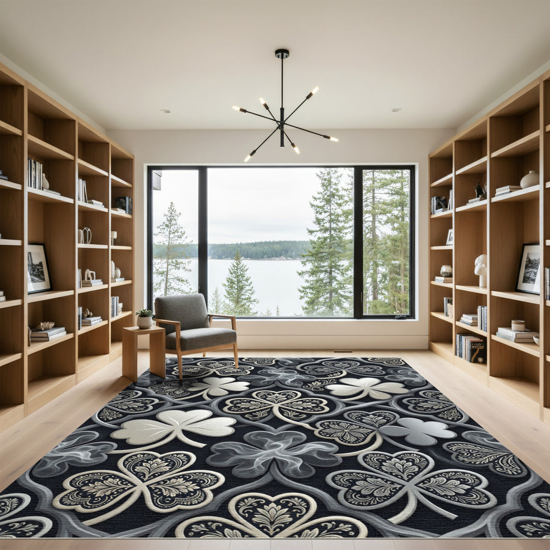 Elegant Shamrock Black Ornament Rug