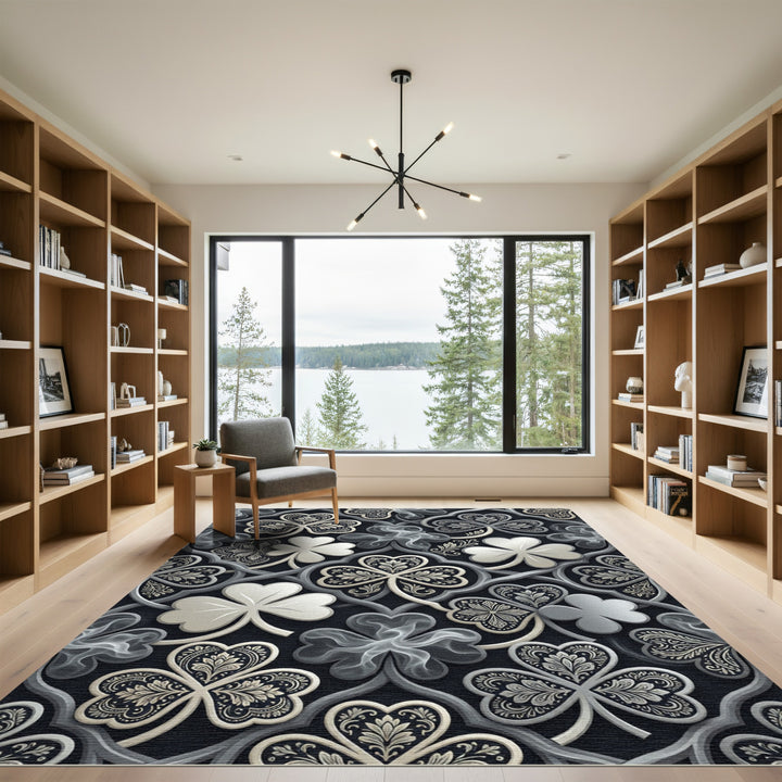 Elegant Shamrock Black Ornament Rug