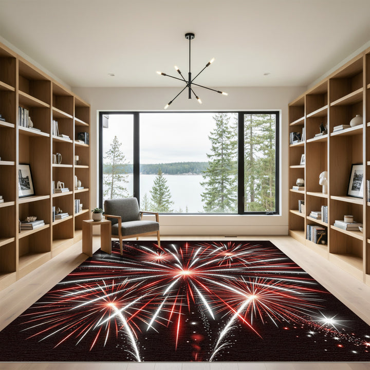 Fiery Red White Bursting Fireworks Rug