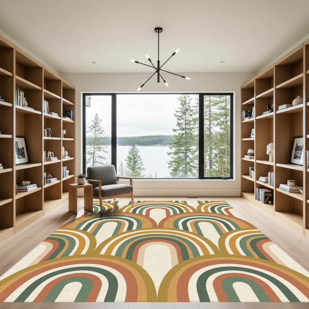 Retro Earthy Tone Arch Rainbow Rug