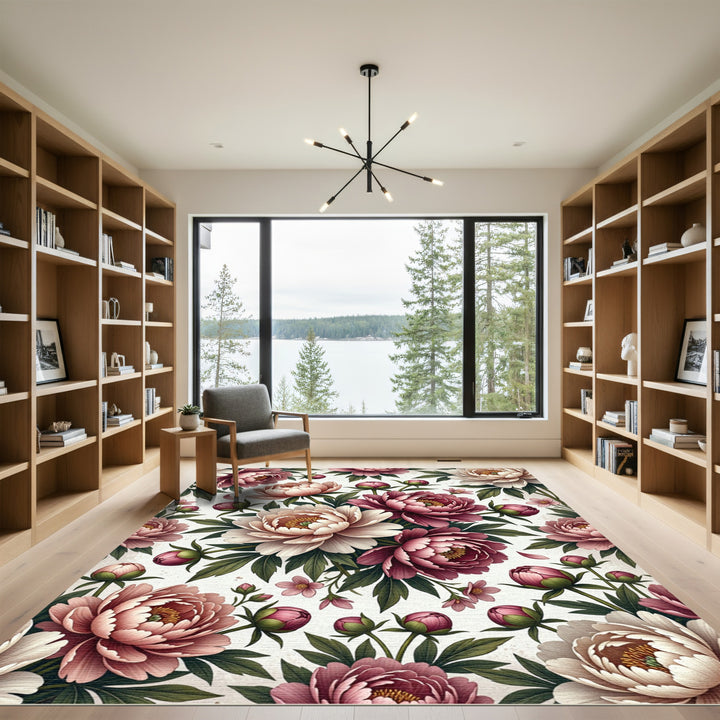Elegant Pink and White Peony Blooms Rug