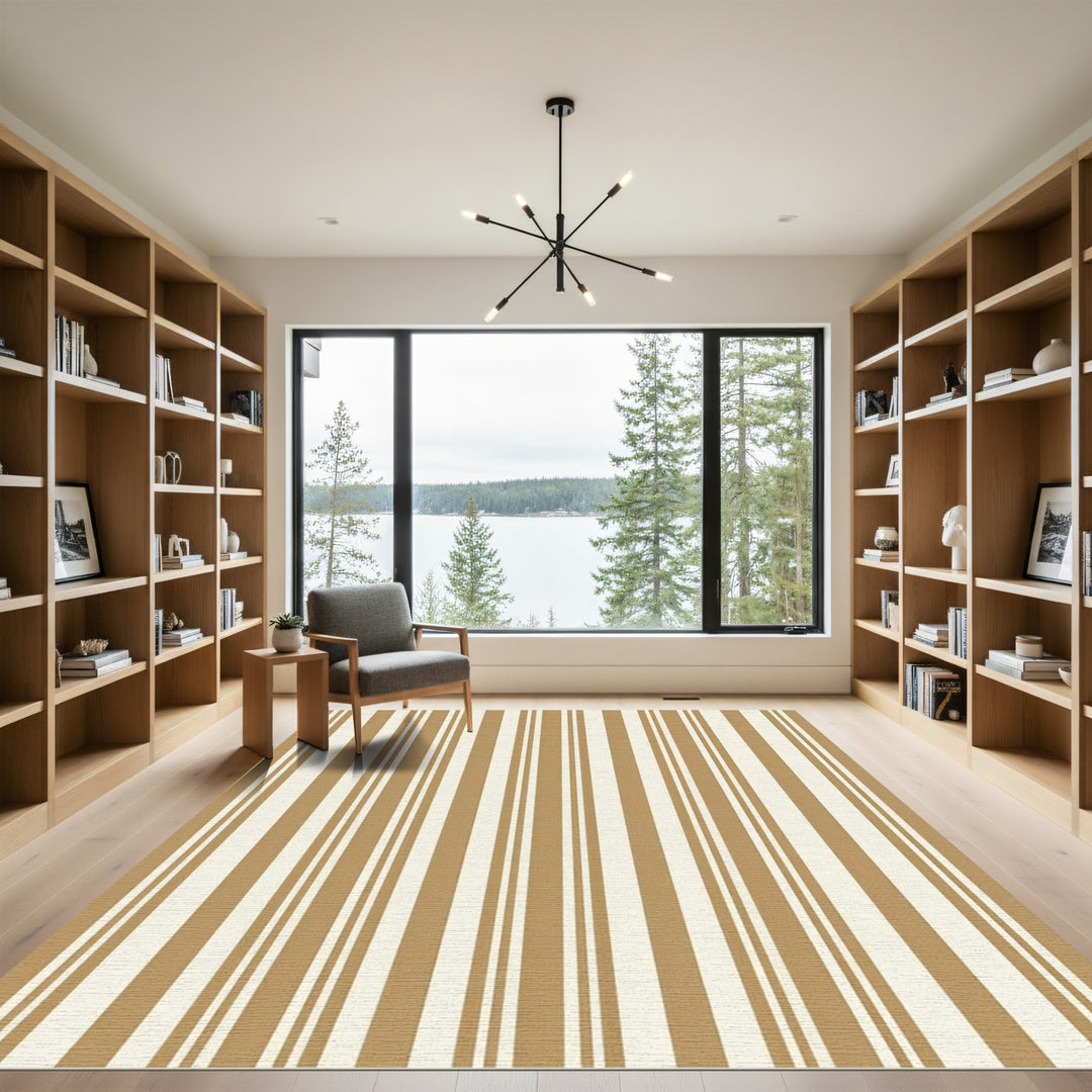 Rich Brown Cream Vertical Stripe Rug