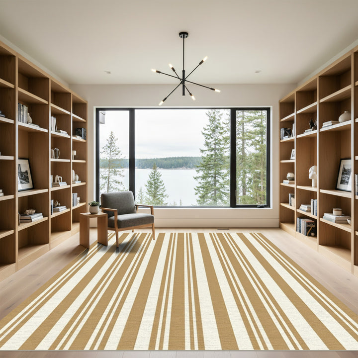 Rich Brown Cream Vertical Stripe Rug