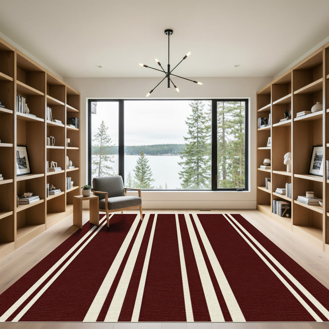 Classic Burgundy Cream Stripe Rug