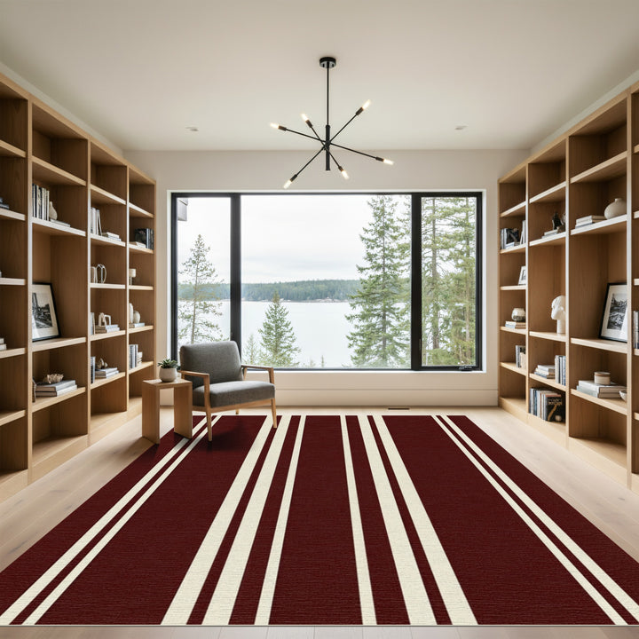 Classic Burgundy Cream Stripe Rug