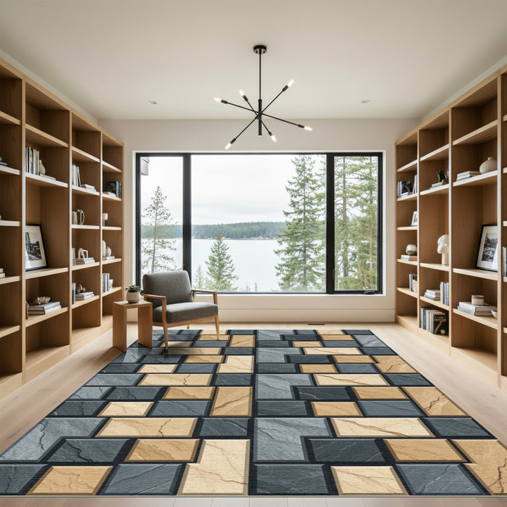 Gray Sandstone Geometric Brickwork Rug