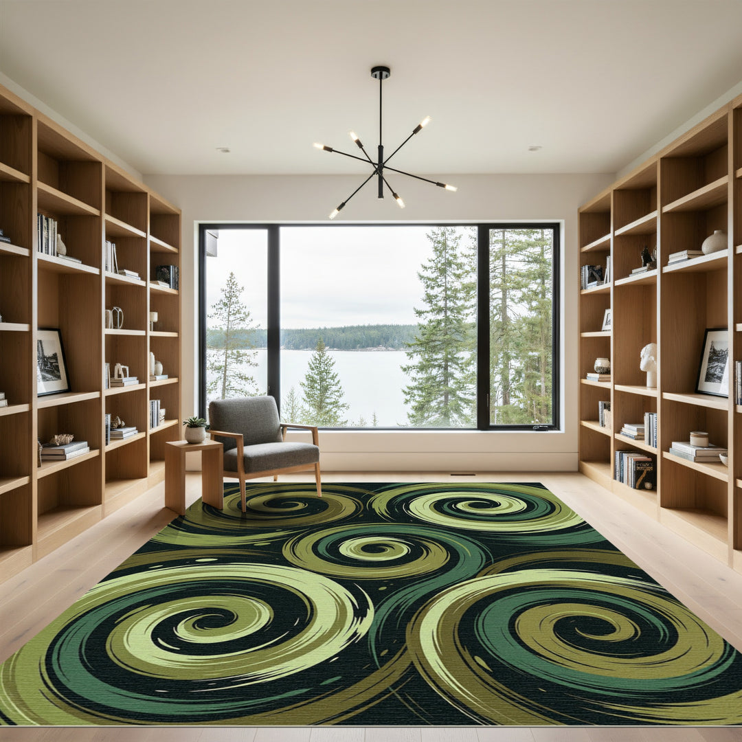 Abstract Swirl Green Brown Rug