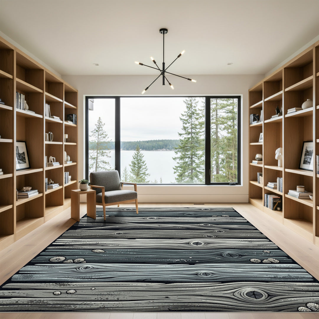Rustic Gray Wood Grain Plank Rug