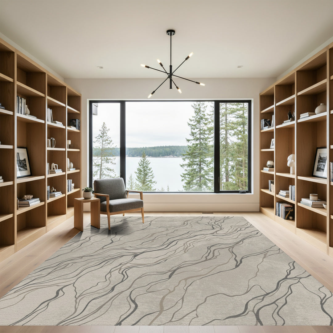 Neutral Wavy Abstract Flow Rug