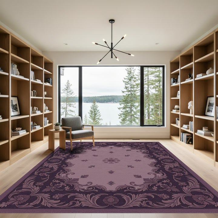 Victorian Plum Floral Scroll Rug