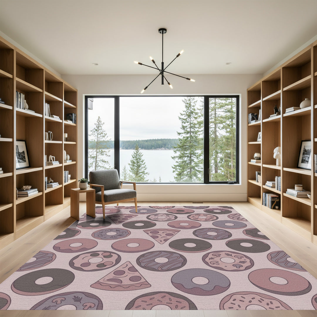 Whimsical Doughnut and Pizza Collage Rug