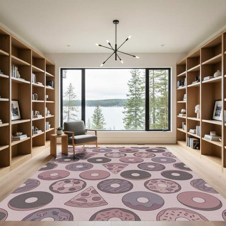 Whimsical Doughnut and Pizza Collage Rug