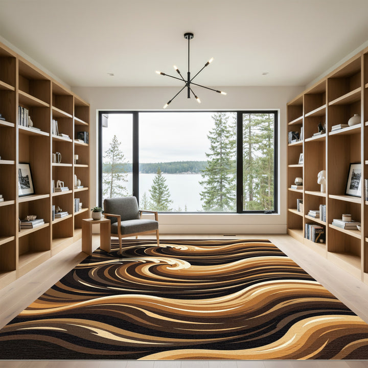 Rich Brown Swirling Wave Rug