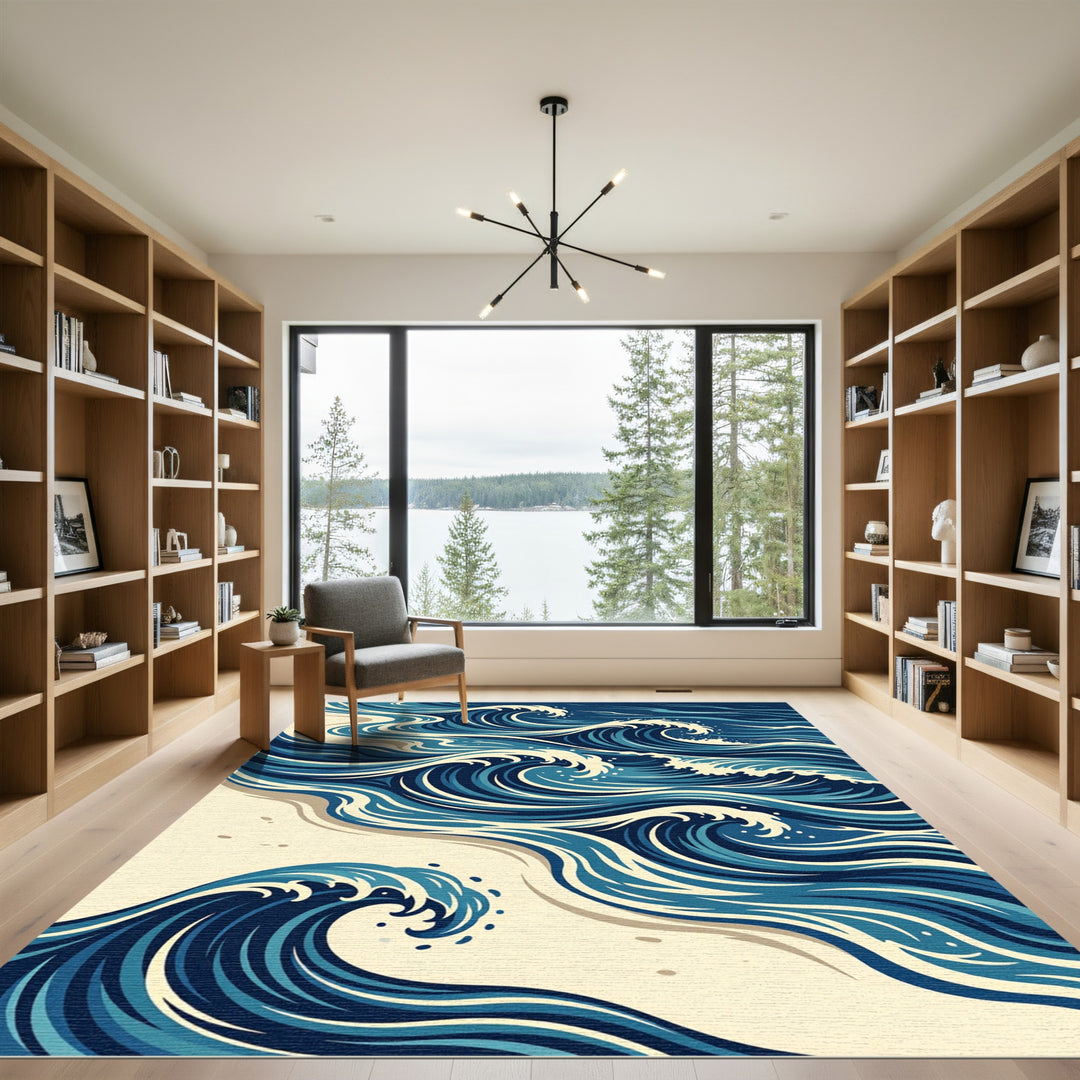 Deep Blue Ocean Wave Serenity Rug
