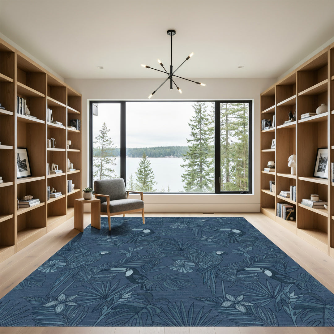 Deep Blue Tropical Parrot Toucan Rug