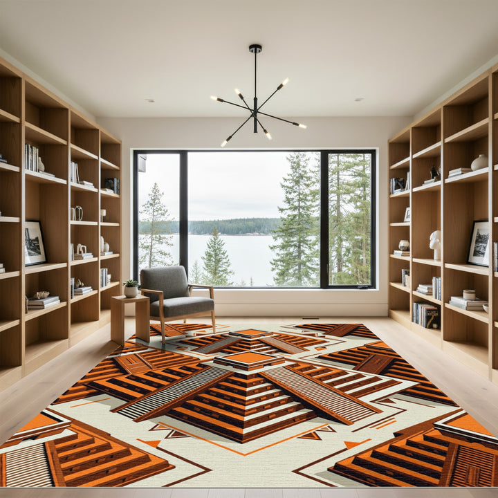 Terracotta Aztec Pyramid Isometric Rug
