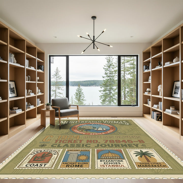 Vintage Mediterranean Voyage Stamp Rug