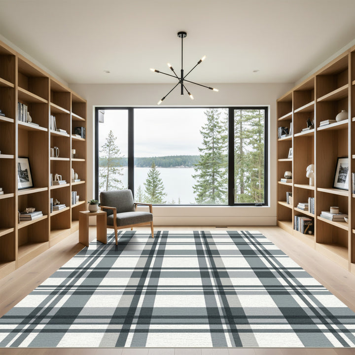 Classic Gray Plaid Squares Rug