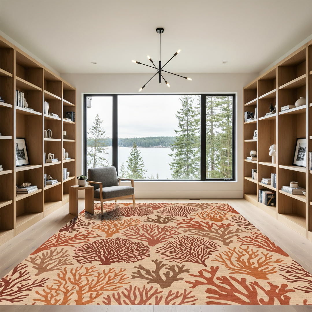 Earthy Coral Branches Repeating Pattern Rug