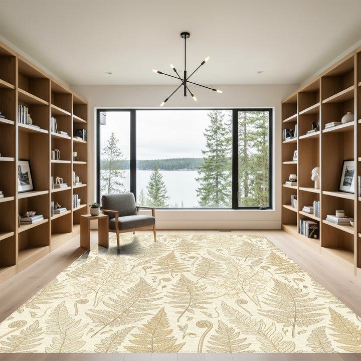 Golden Beige Fern Foliage Repeat Rug
