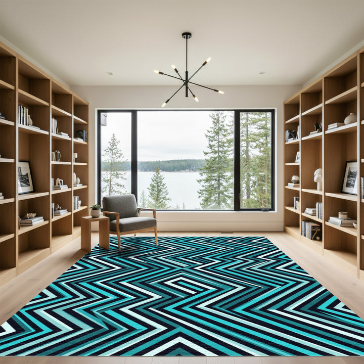 Abstract Teal Jagged Diamond Rug