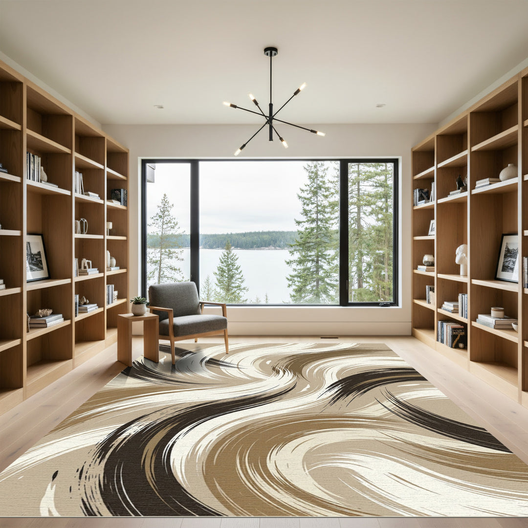 Earthy Abstract Swirl Brushstroke Rug